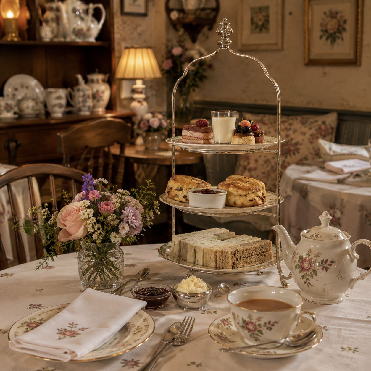 A traditional tearoom table
