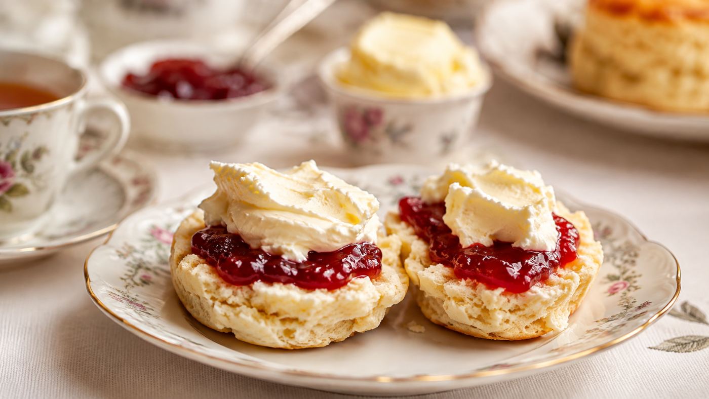 Scone with jam and clotted cream