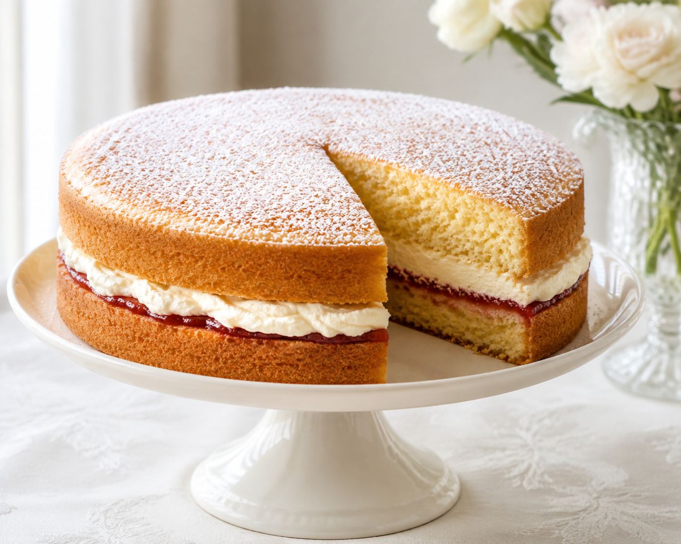 Victoria sponge on a cake stand