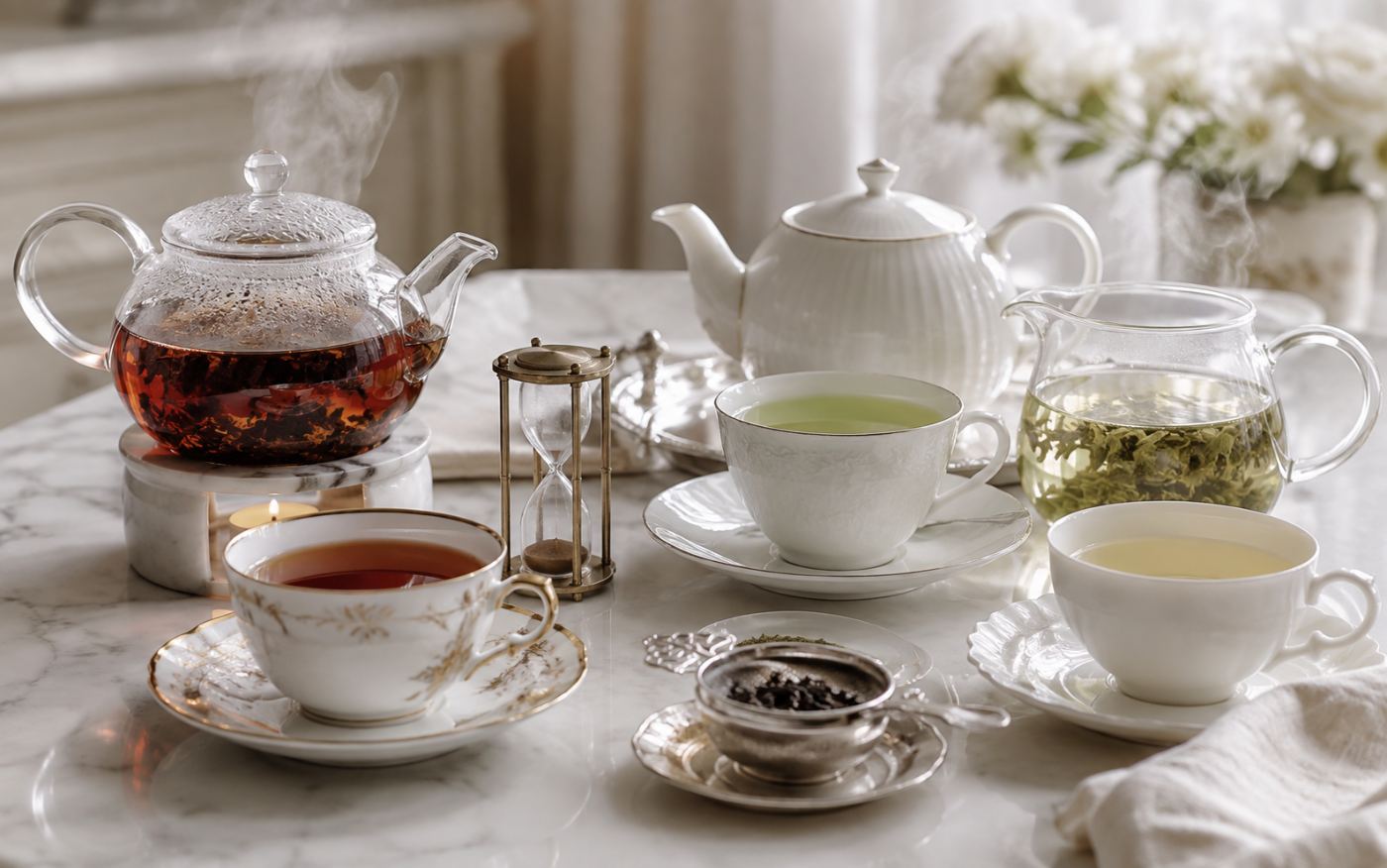 Teas brewing at the correct temperature